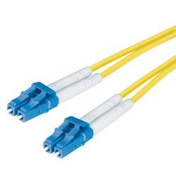 Picture of Fiber Optic Patch Cord Duplex Clipped LC to LC Single Mode Fiber, OFNR,Yellow 3.0mm jacket, 10m